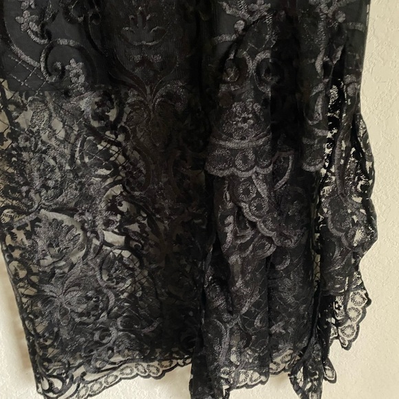 Reveuse Ruffle Hem Black Crochet Lace Semi sheer Coquette Goth Midi Sexy Dress L - Picture 7 of 13